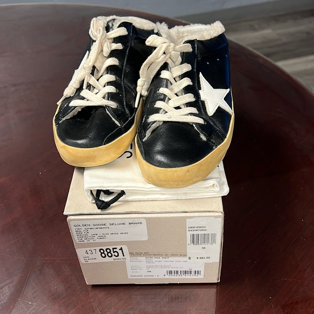 Super Star Sabot, Nappa upper leather Star shearling black mules